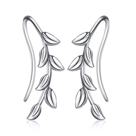 925 Sterling Silver Leaf Earrings Ear Climber Crawler Earrings Ear Cuff Earrings for Women Girls