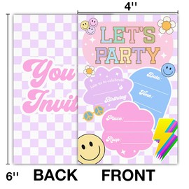Let’s Party Birthday Invitations, Retro Smile Face Birthday Party Fill in Invites Cards With Envelopes (20 Count), Double Sided Design