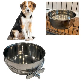 SPOT Coop Cup Bolt Clamp - Stainless Steel Hanging Bowl for Pet Crates, Easy Install, Chew-Proof, Removable Water/Kibble Bowl for Medium Dogs, Cats, Large Birds, Reptiles - 3.75 Cups (30 Oz)