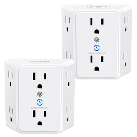 LENCENT 2X Cargador de Pared 1875W, Extensor de Enchufe con 6 Salidas, Protector de Sobretensión, Adaptador de 3 Lados Ampliamente Espaciado, Multicontacto Enchufe Pared para Hogar, Oficina, Lista ETL
