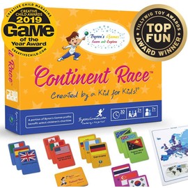 Continent Race Geography for Kids Card Game - Kids 7+ Award Winning - Learn Continents & Countries World Map, Educational Board Games for Families