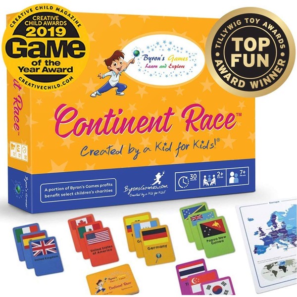Continent Race Geography for Kids Card Game - Kids 7+ Award Winning - Learn Continents & Countries World Map, Educational Board Games for Families