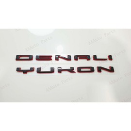 4Pc Set Denali Yukon Emblems Fender Door Rear Tailgate Letters Nameplate 3D Badge Replacement for 2021-2023 Yukon XL (Black Red)