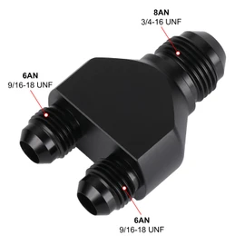 Podavelle 8AN Male to Parallel Dual 6AN 6AN Male Y Block Fuel Fitting Splitter Adapter Connector Aluminum Black