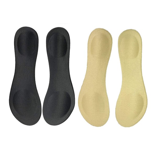 Happystep - Plantillas finas para zapatos de tacón alto y sandalias, cojín para talón y bola de pie, 1 par negro y 1 par beige (talla 5-7)