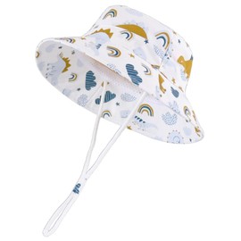 LLmoway Unisex Kids Summer Travel Hat with Adjustable Chin Strap Sun Protection Foldable Bucket Sun Hat for Toddlers 2-4 Years Dinosaur