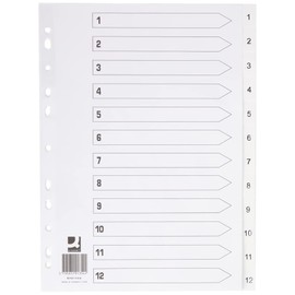 Q-Connect KF01354 1-12 Polypropylene Index A4 Multi Punched - White