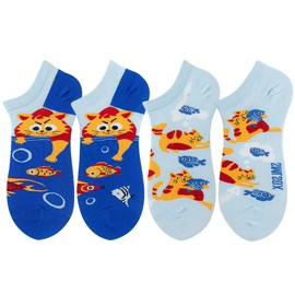 Angelteers 2 Pairs Funny Cartoon Animal Print Cotton Ankle Socks for Women Teens (US, Alpha, One Size, Regular, Regular, Cat)