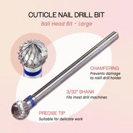 PANA 3/32" Carbide Cuticle Nail Drill Bit for Cuticle Cleaning, Dead Skin Removal, Gel Polish & Acrylic Removal, Under Nail Cleaner, Nail Salon, Manicure Tools (Large Ball Head - Silver, Medium)