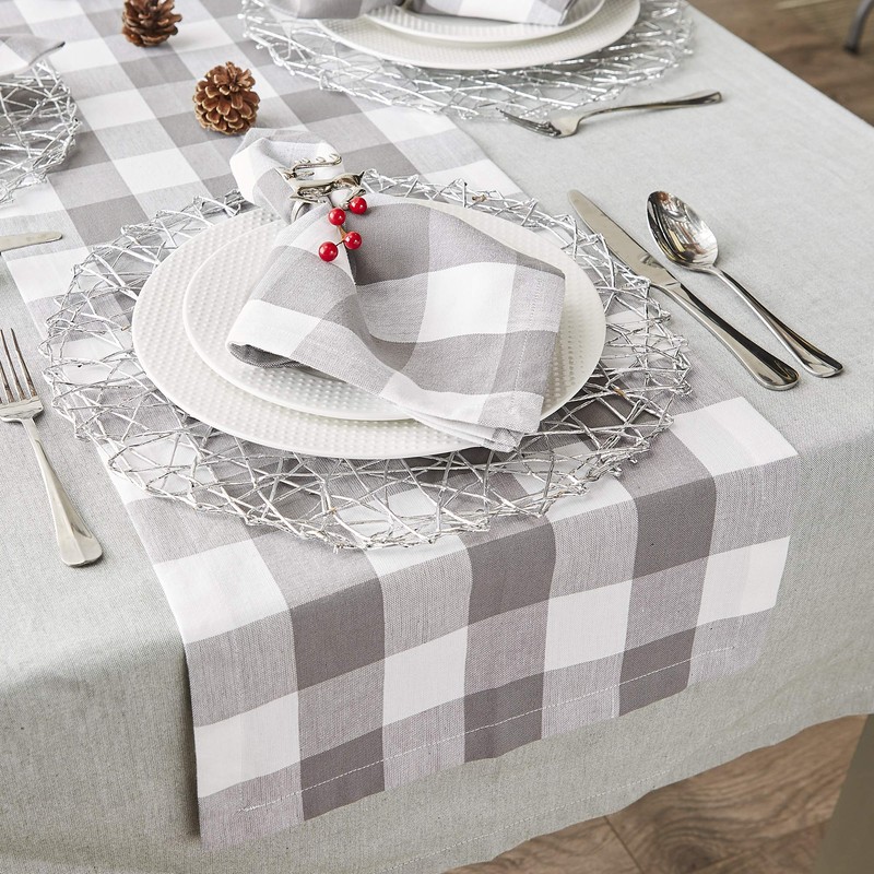 DII CAMZ11457 Gray & White Buffalo Check Woven Table Runner,