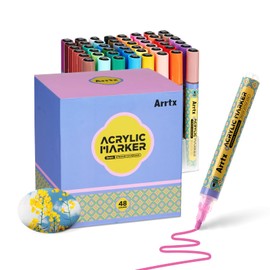 Arrtx Acrylic Paint Pens 48 Colors, 3mm Medium Tip Acrylic Paint Markers Quick Drying for Rock Painting, Wood, Ceramic, Fabric, Glass, Canvas, Plastic, Metal, Stone, Card Making and DIY Crafts