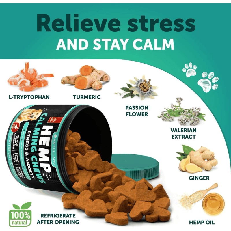Artullano Calming Chews for Dogs Anxiety Relief Treats with Turmeric