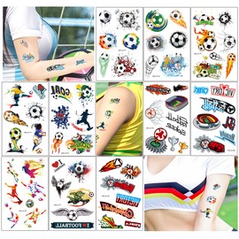 TopFunny Temporary Tattoos for Kids and Adults, 65Pcs Cartoon Soccer Sports Style Tattoos (10 Sheets) Waterproof Fake Tattoo Body Stickers World Cup Party Decoration Supplies Gifts Favors Football