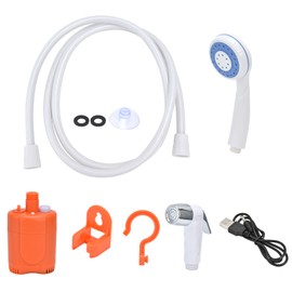 Portable Outdoor Shower Set Camping Shower Pump Handheld Sprayer for Hiking Traveling USB ChargingOrange