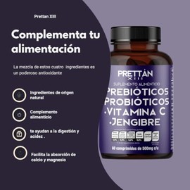 Prettán XIII Probióticos yPrebióticos Adultos con Vitamina C, Jengibre, 500mg