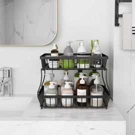 Vilnemenes 2-Tier Metal Storage Basket Countertop Organizer Detachable Fruit Vegetable Basket for Kitchen, Fruits, Vegetables, Snacks & Bathroom