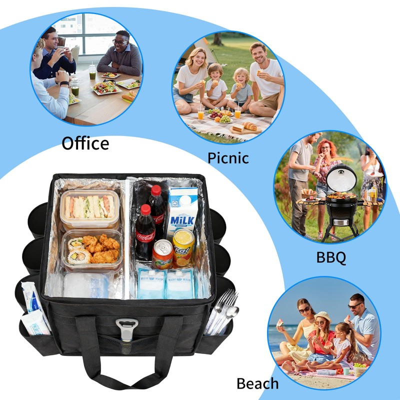 amzoya Insulated Food Delivery Bag with 8 Cup Holder,removable partition