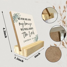 Christian Inspirational Quote Wood Plaque Gift, Joshua 24:15- As for Me and My House, We Will Serve The Lord, Plaque with Wooden Stand, Wood Sign Plaque Gift, Bible Verse Gift Wood Sign, Home Décor A1