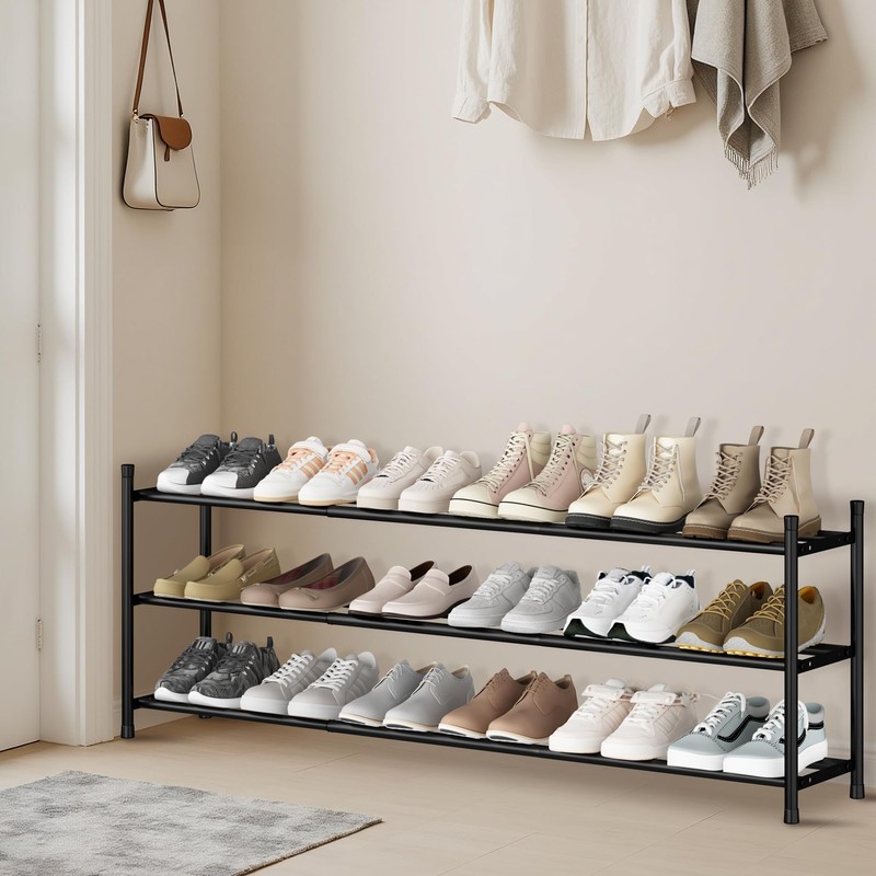 STORAGE MANIAC Long Expandable Shoe Rack, 18 Pairs Metal Wide