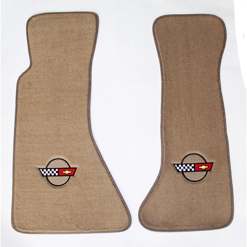 AFM NEW! Tan Carpet MAT SET 1984-1996 Corvette With Embroidered