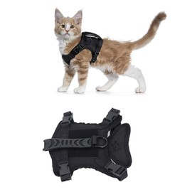 Cat Harness Tactical Cat Vest Harness Adjustable Breathable Large Dog Vest Strap for Walking, Black Polyester Escape Proof Design Easy to Control