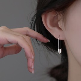 SLUYNZ 925 Sterling Silver Safety Pin Hoop Earrings for Women Teen Girls Minimalist 1.4" Hoop Earrings Dangle (A-Silver)