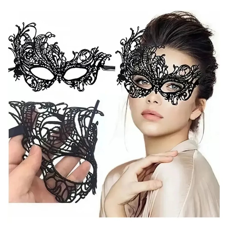 6pcs Máscara Para Mujer Encaje Carnaval Mardi Gras Disfraz Negro