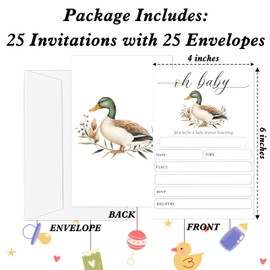 Gsauto Baby Shower Invitations, 25 Sets Double-Sided Gender Reveal Invites with Envelopes, Mallard Duck Invitation Cards for Party Favor Decorations -A16