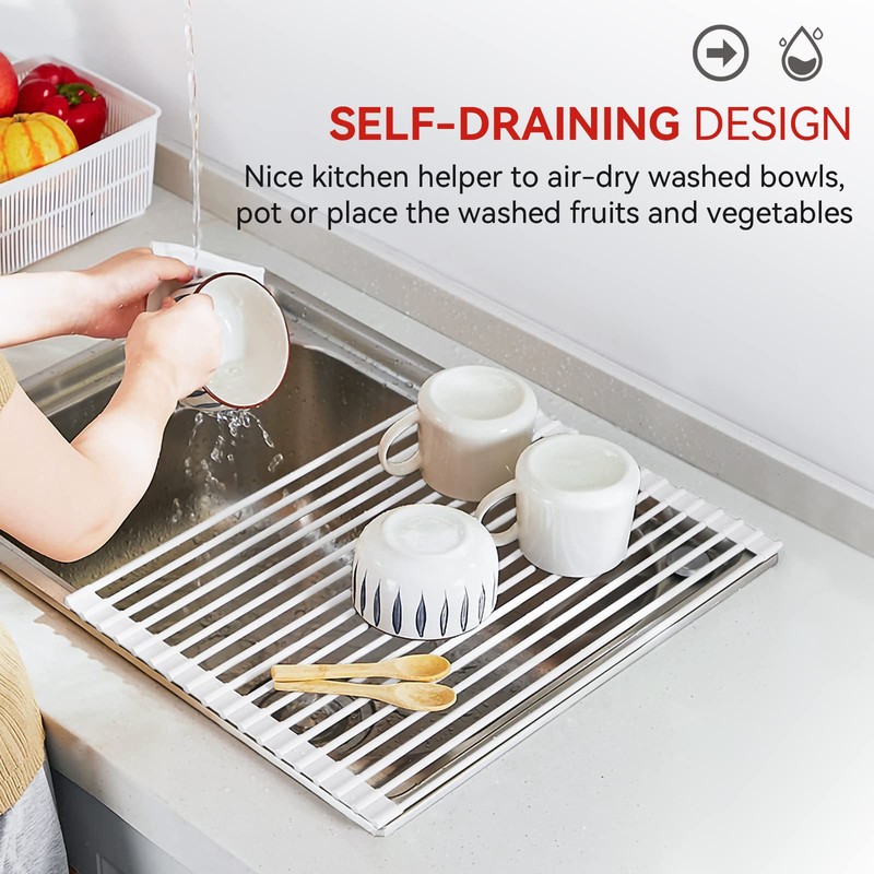 MERRYBOX Roll Up Over The Sink Dish Drying Rack Silicone