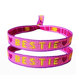 happymaker - Freundschaftarmbänder, Armband 2er Set aus Stoff mit Statement - Besti - im Boho Style, wasserfest und handmade, Armband mit vergoldeter Perle, Freundschaftsarmband