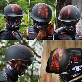 Half Motorcycle Helmets Open Face Sun Visor Quick Release Buckle DOT Approved Cruiser Pilot Helmets for Adults Men Women (F07A Angel, Small)