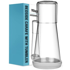 Bedside Night Water Carafe Set with Tumbler Glass, Clear Nightstand Carafe with Silicone Coaster for Bedroom and Guest Room, Glass Mouthwash Decanter for Bathroom (22 OZ)