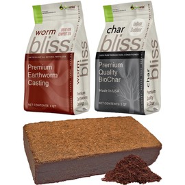 Coco Coir Brick (650gms) + Worm Bliss (1 Qt) + Char Bliss (1 Qt) - Organic Coco Coir for Plants - Worm Castings & Biochar for Plants - Soil Amendment & Organic Fertilizer Bundle - Potting Soil Mix