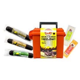 PEARSON RANCH Exotic Meats Ammo Can Gift Set Includes Elk, Buffalo and Venison Summer Sausage and 2 Blocks of Cheese, Cheese and Sausage Box (5 Items Total Inside The Ammo Can)