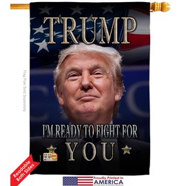 Trump Ready for Fight Garden House Flags Kit Patriotic President Democrat Republican Tea Party United State American Election Small Decorative Gift Yard Banner Double-Sided Made In USA 28 X 40