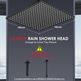 KINLIV 16 inch Matte Black Large Rain Shower Head - All Metal 304 Stainless Steel, Full Body Rainfall Shower with 324 Silicone Nozzles - Waterfall Bathroom Square Showerheads, Ceiling Mounted