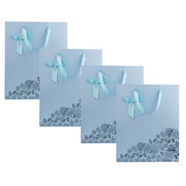 SumacLife 4PCS Aqua Flowers and Bow Small Paper Gift Bags Christmas Party Birthday Wedding Shopping Bag