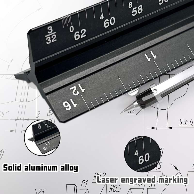 Biaungdo Architectural Scale Ruler, 12 Inch Solid Aluminum Triangular Drafting