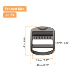 uxcell Metal Ladder Lock Slider, 6Pcs 1" - Zinc Alloy Buckle Adjuster Webbing Strap Release Buckles for Backpack Accessories Replacement (Matte Gunmetal)