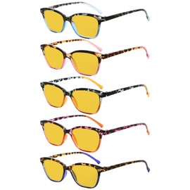Eyekepper 5 Pack Blue Lens Glasses Women Screen Light Filter Blocking UV Rays Readers for Reading Computer Amber Tinted +1.50