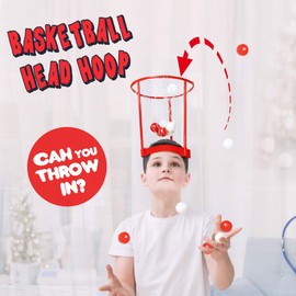 NOVELTY PLACE Head Basketball Hoop Party Game Funny Toys Set for Kids & Adults -Indoor Outdoor Mini Basketball Adjustable Basketball Headband with 20 Balls - Red & White