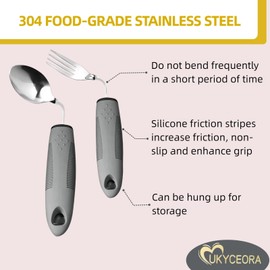 UKYCEORA Adaptive Cutlery with Widened Non-Slip Handles, Feeding aid Tableware Suitable for Patients with Hand Tremors, Arthritis, Parkinson's Disease or The Elderly (Black 4-Piece Set)