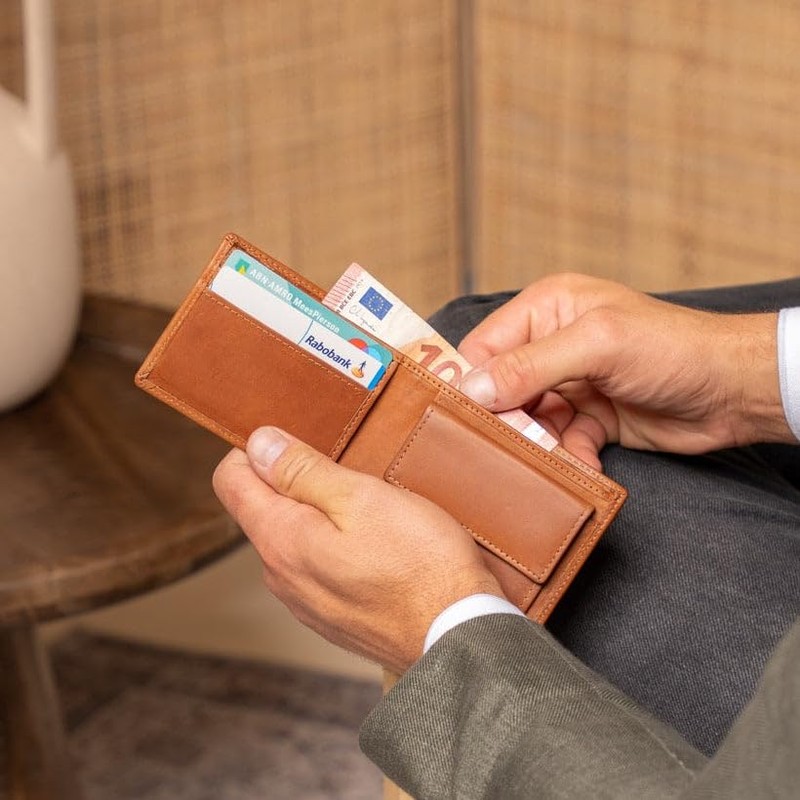 Enzo Cognac Leather Wallet, Cognac, ID pocket