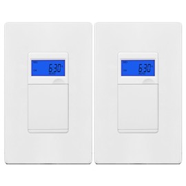 ENERLITES 7 Days Digital in-Wall Programmable Timer Switch for Lights, Fans, and Motors, Neutral Wire Required,7-Day 18 ON/Off Timer Settings, with Blue Backlight, UL Listed, HET01, White, 2 Pack