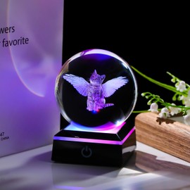 Qianwei Cat Memorial Angel Statue - 3D Crystal Engraved Office Decor - Remembrance Bereavement Sympathy Gift in Memory of Deceased Pets