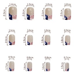 Independence Day Press on Nails Short Square USA Flag Design French False Nails Artificial Acrylic Nails July 4th Fake Nails Festival Nails Full Cover Glossy Coffin Nails Glue on Nails for Women 24Pcs