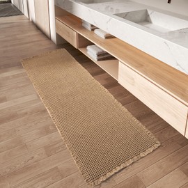 AMOAMI Upgraded Waffle Runner Rug, Super Absorbent Non Slip Bath Mats for Bathroom Floor, Machine Washable Bathroom Runner Rug with Tassels, Ideal for Hallway Bedroom Laundry Room, Brown, 17" x 48"
