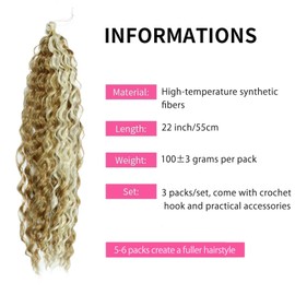 Dsoar Deep Wave Braiding Hair Deep Twist Wavy Synthetic Hair Highlight Curly Hair Extensions for Braids Ocean Wave Hair Bundles 22 Inch 3 Packs, 27/613#