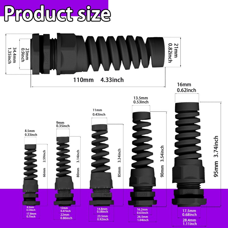 Swpeet Cable Gland Wire Hole Waterproof Nylon Joint Adjustable Locknut