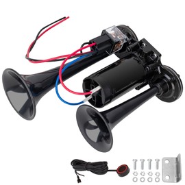 AOLIHAN Train Horns for Truck,12v Black Integrated Dual Tube Air Horn with Compressor and Button,Loud Horn with Relay Wiring Harness kit for Any 12V Vehicles